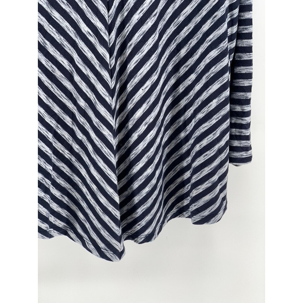 AVENUE Women's Plus Navy-Gray Striped V-Neck Hooded Long Sleeve Top 22/24
