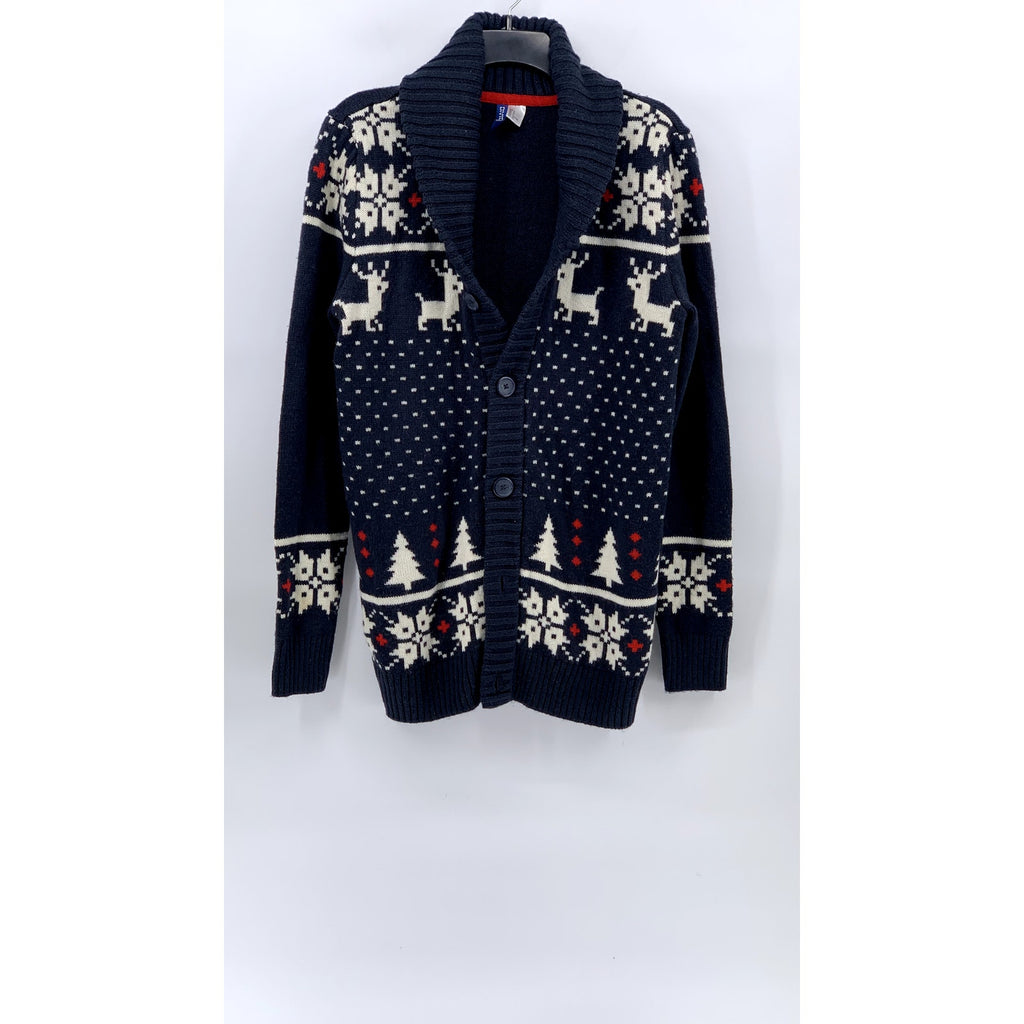 DIVIDED By H&M Men's Navy-White X-Mas Print Shawl Collar Knit Cardigan SZ S