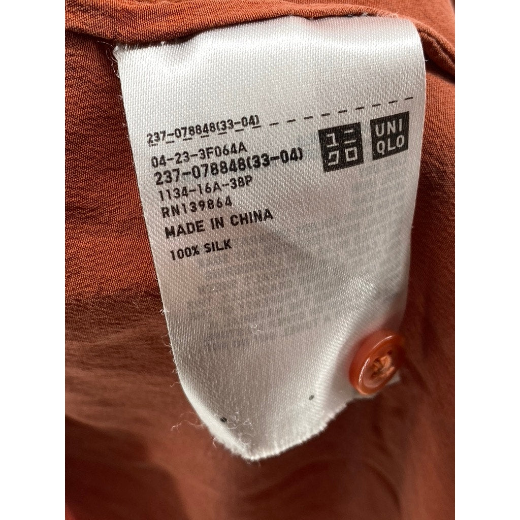 UNIQLO Women's Rust Orange Silk Spilt-Neck Sleeveless A-Line Mini Dress SZ S