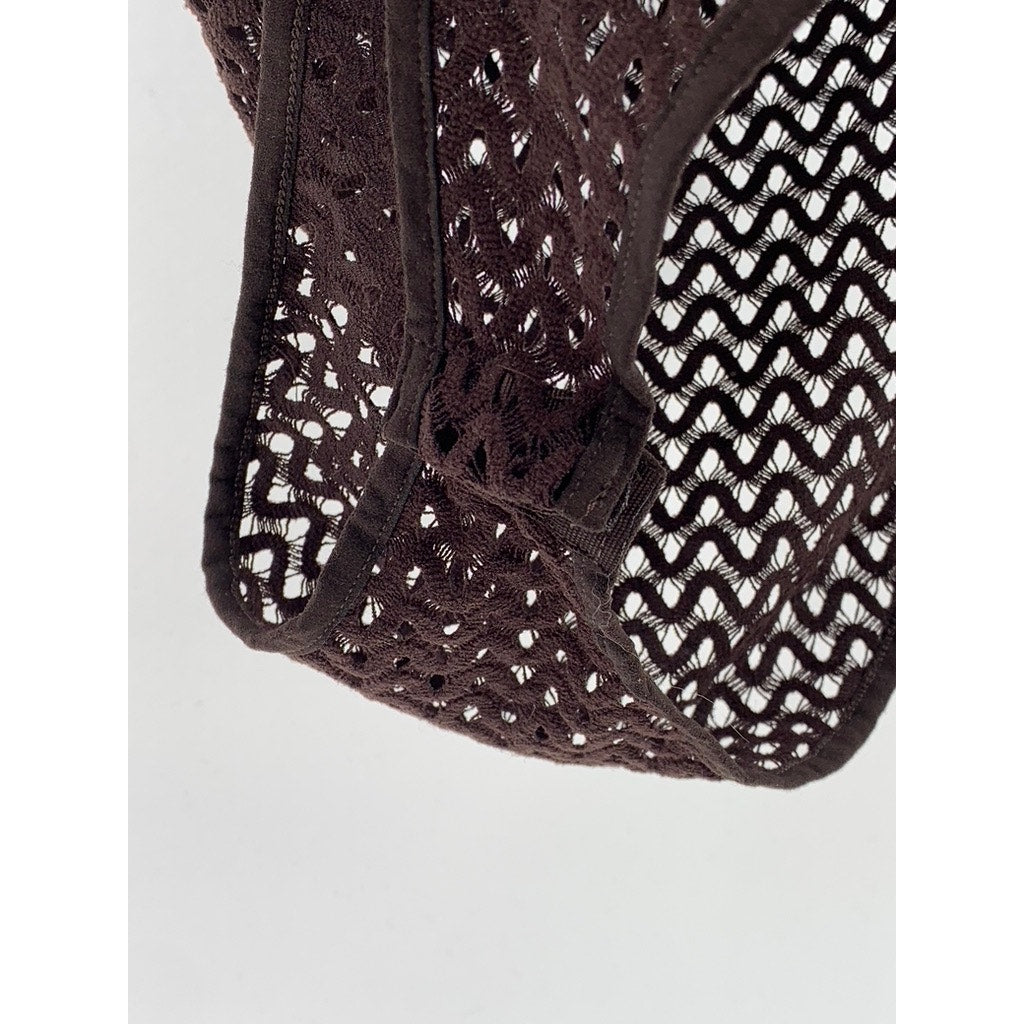 ZARA Women's Brown Mesh Cutout Back Sleeveless Crewneck One-Piece Bodysuit SZ S
