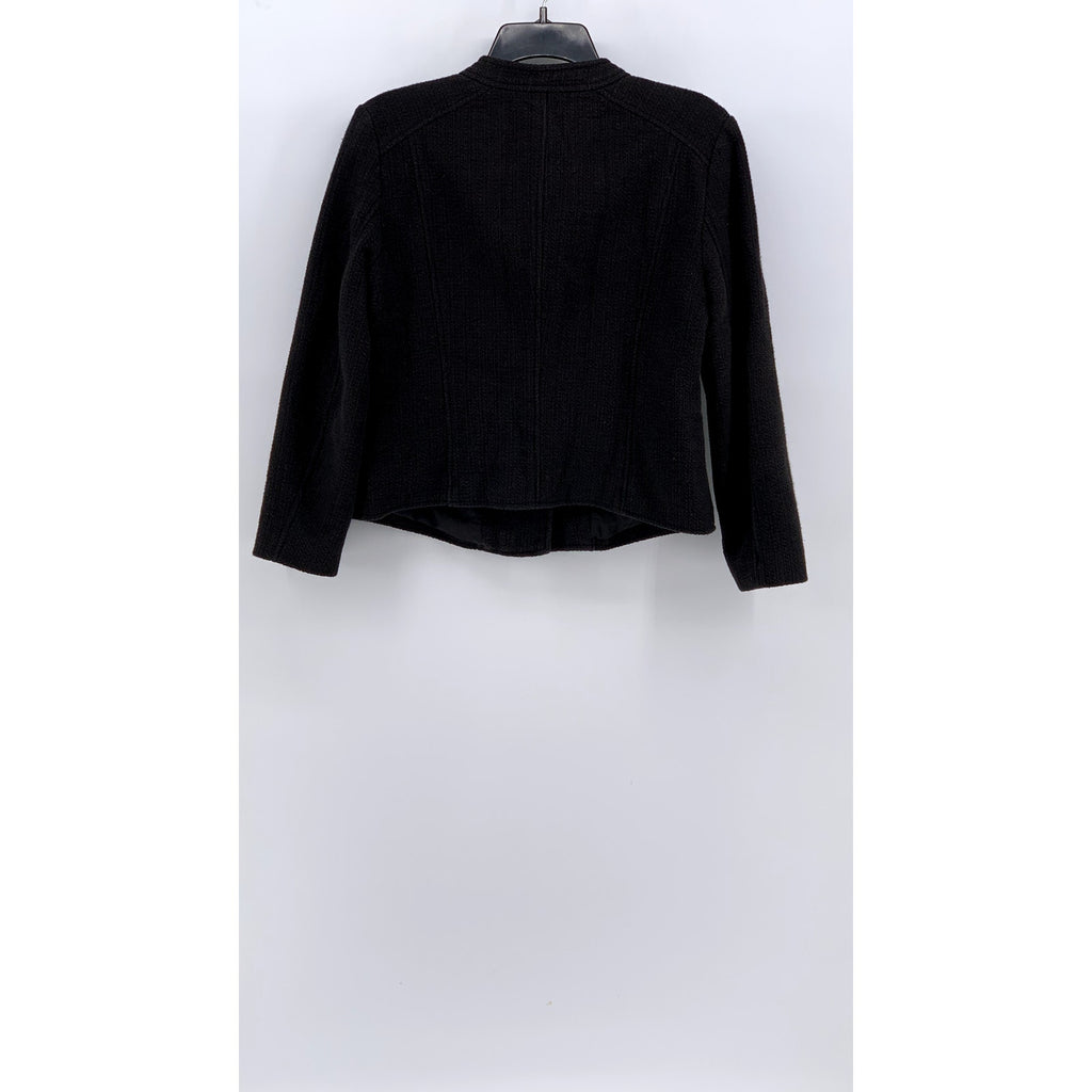 ANN TAYLOR Women's Black Side Zip-Up Collarless Moto Jacket SZ 8