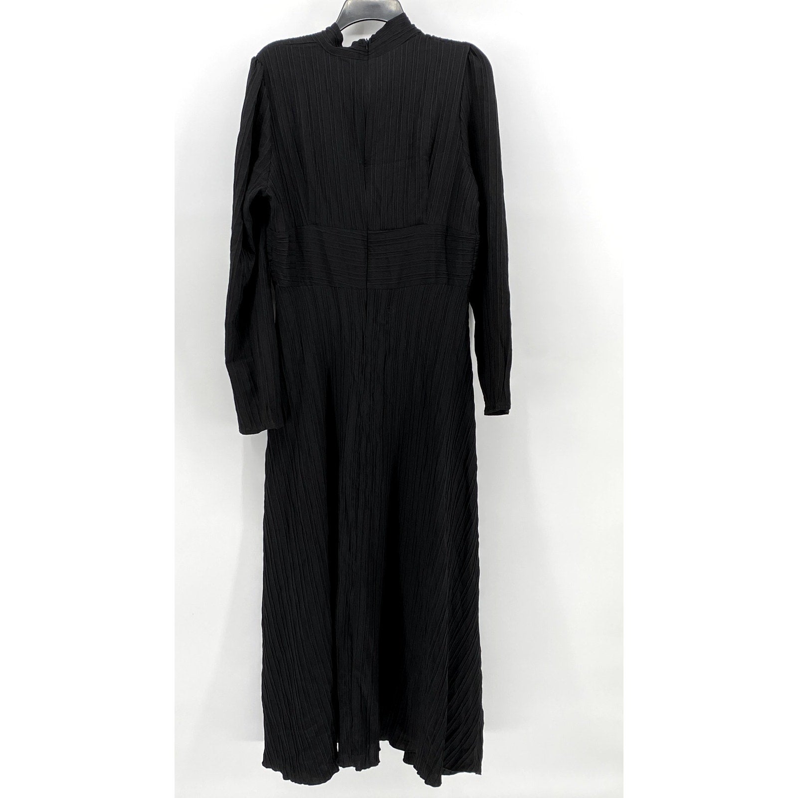 SHEIN Women's Black Ribbed Long-Sleeve V-Neck Maxi Dress SZ 12