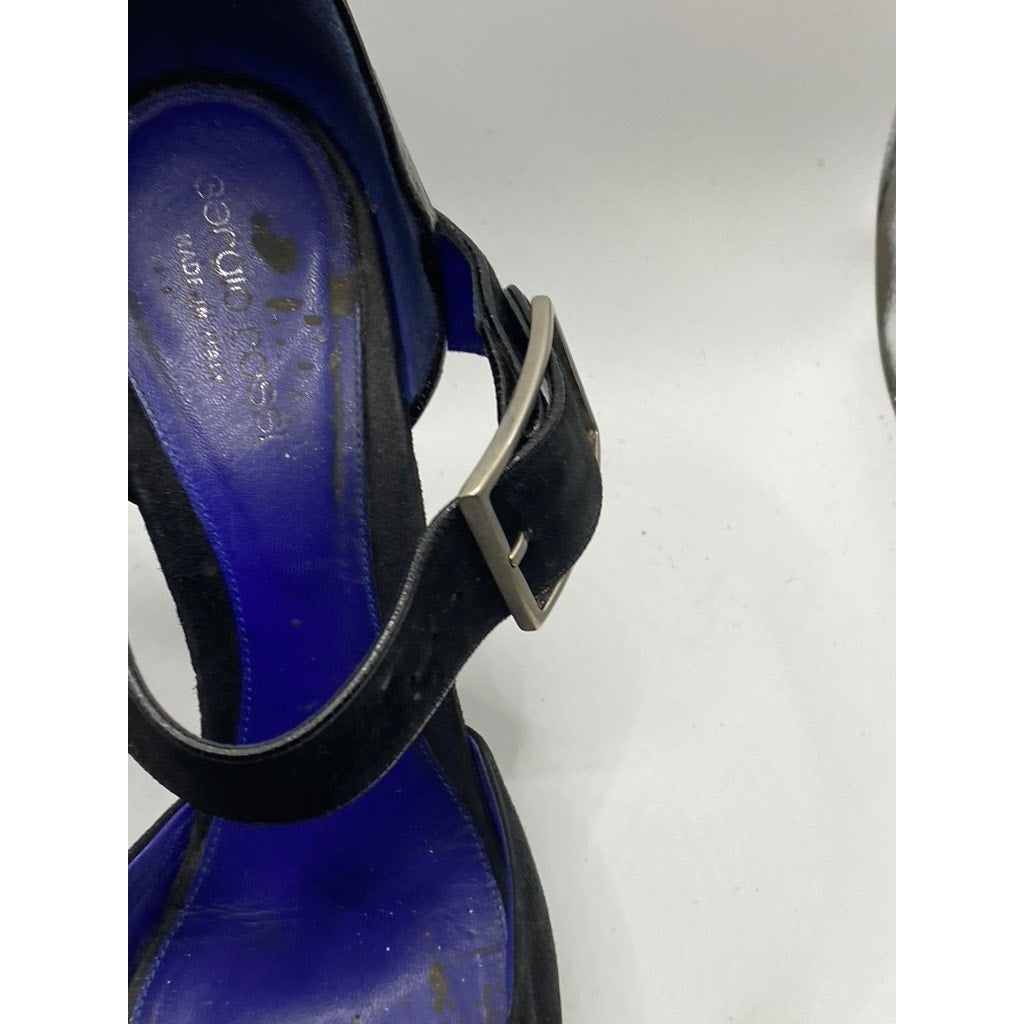 SERGIO ROSSI Women’s Blue-Black Suede-Leather Peep-Toe Stiletto Pumps SZ 39(US9)