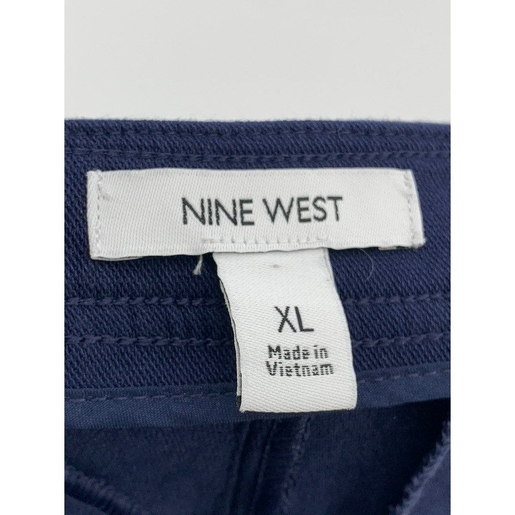 NINE WEST Women's Navy Solid Kick Flare High-Rise Pants SZ XL