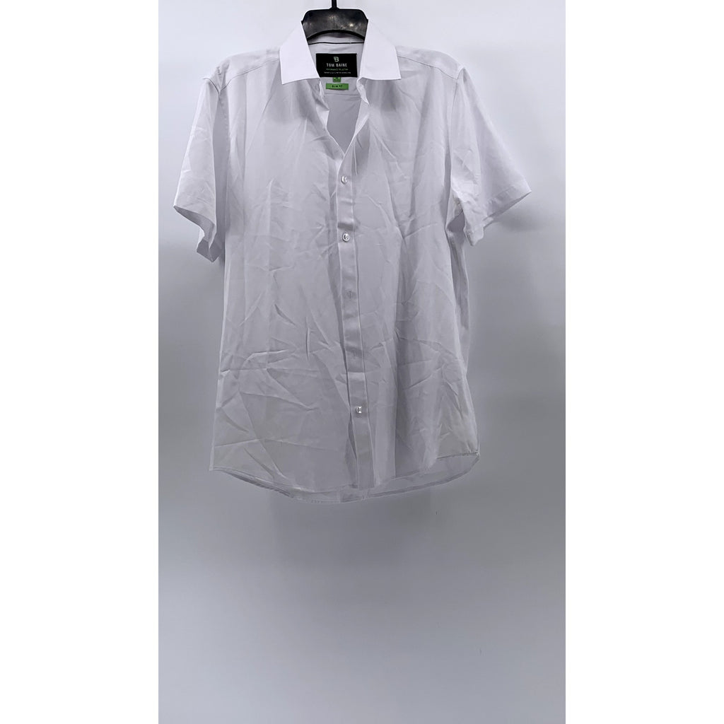 TOM BAINE Men’s Bright a white Slim-Fit Button-Up Short Sleeve Shirt SZ M
