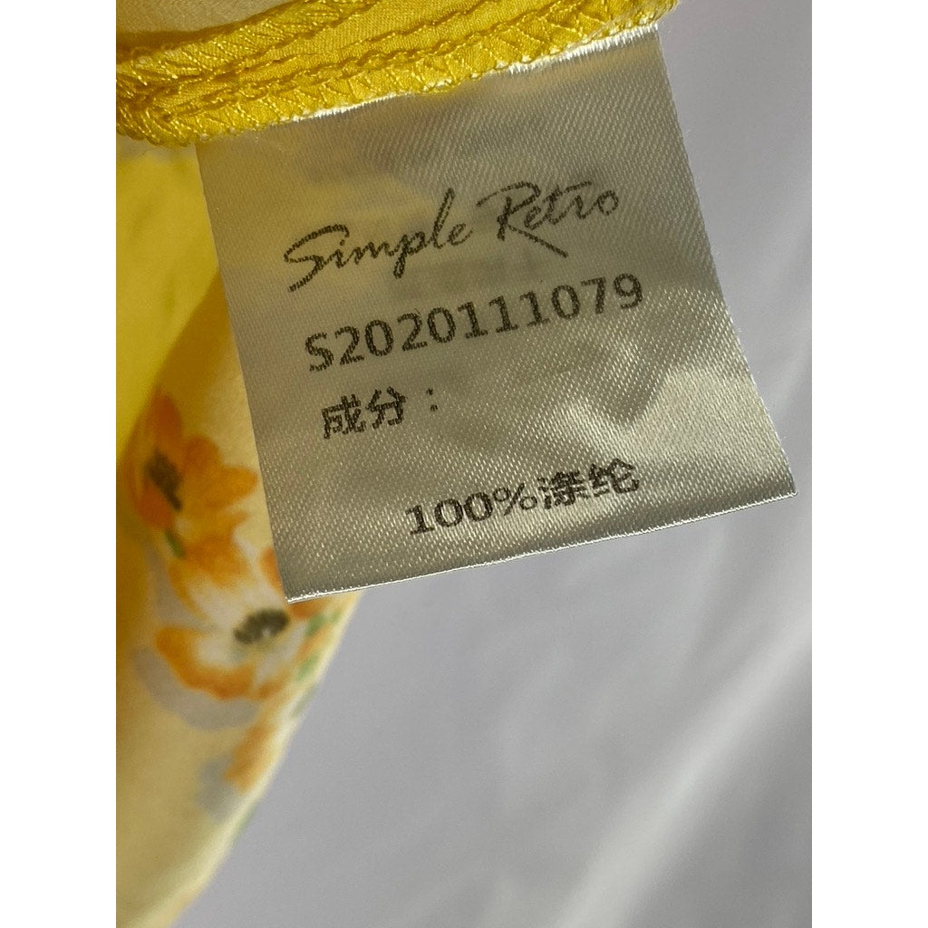 SIMPLE RETRO Women's Yellow/Orange Floral Print Short Sleeve Button-Up Top SZ S