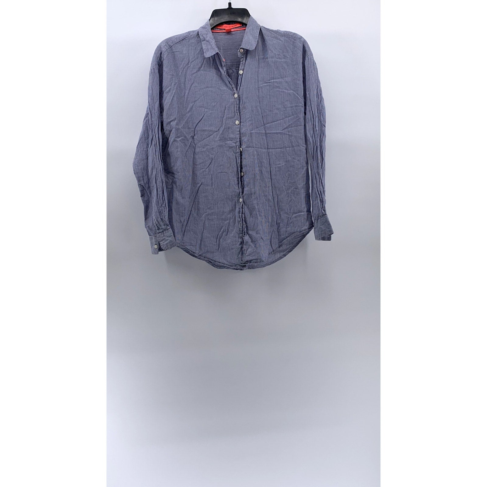 LOVE MANGO Women's Blue Striped Regular-Fit Button-Up Long Sleeve Top SZ S