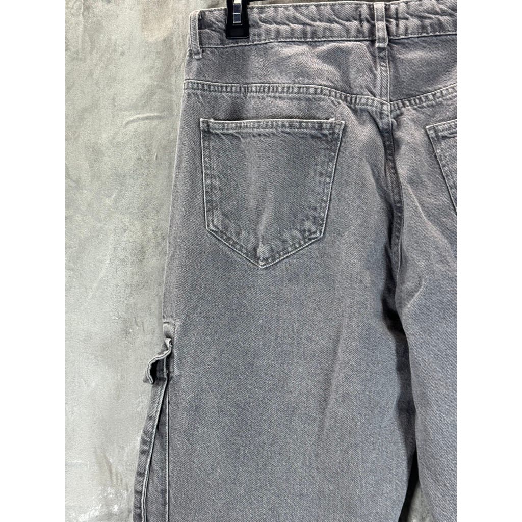 MAN BOOHOOMAN Men's Grey Skinny Stretch Distressed Smoked Popper Hem Cargo Jean