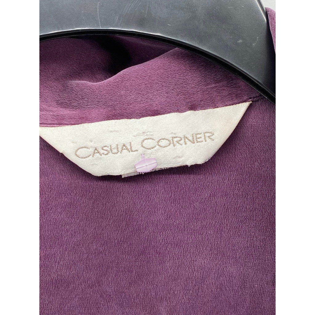 CASUAL CORNER Women's Burgundy Button-Up Regular-Fit Long Sleeve Top SZ 8
