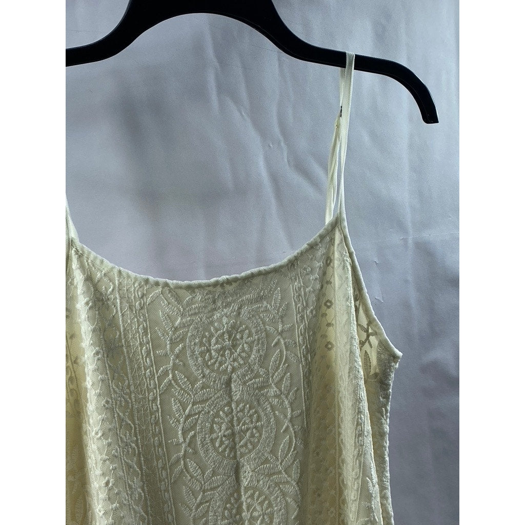 PULL& BEAR Women's Cream Lace Scoop-Neck Spaghetti Strap A-line Mini Dress SZ M