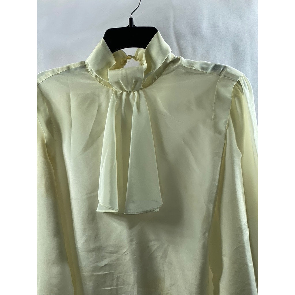 PRESENT TENSE Women's Beige Tie-Bow Long Sleeve Lightweight Top SZ 12