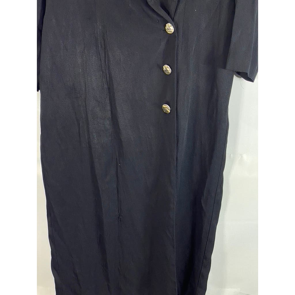 JOHN ROBERTS Women's Black Midi Vintage 80's 3 Button Trench Dress SZ 15/16