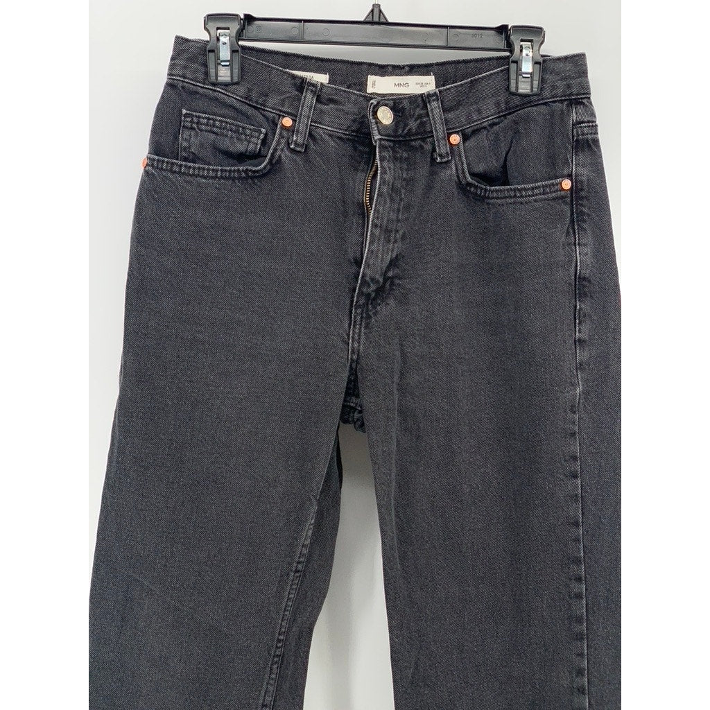 MNG Women's Washed Black Denim Straight-Leg Mid-Rise Matilda Jeans SZ 6