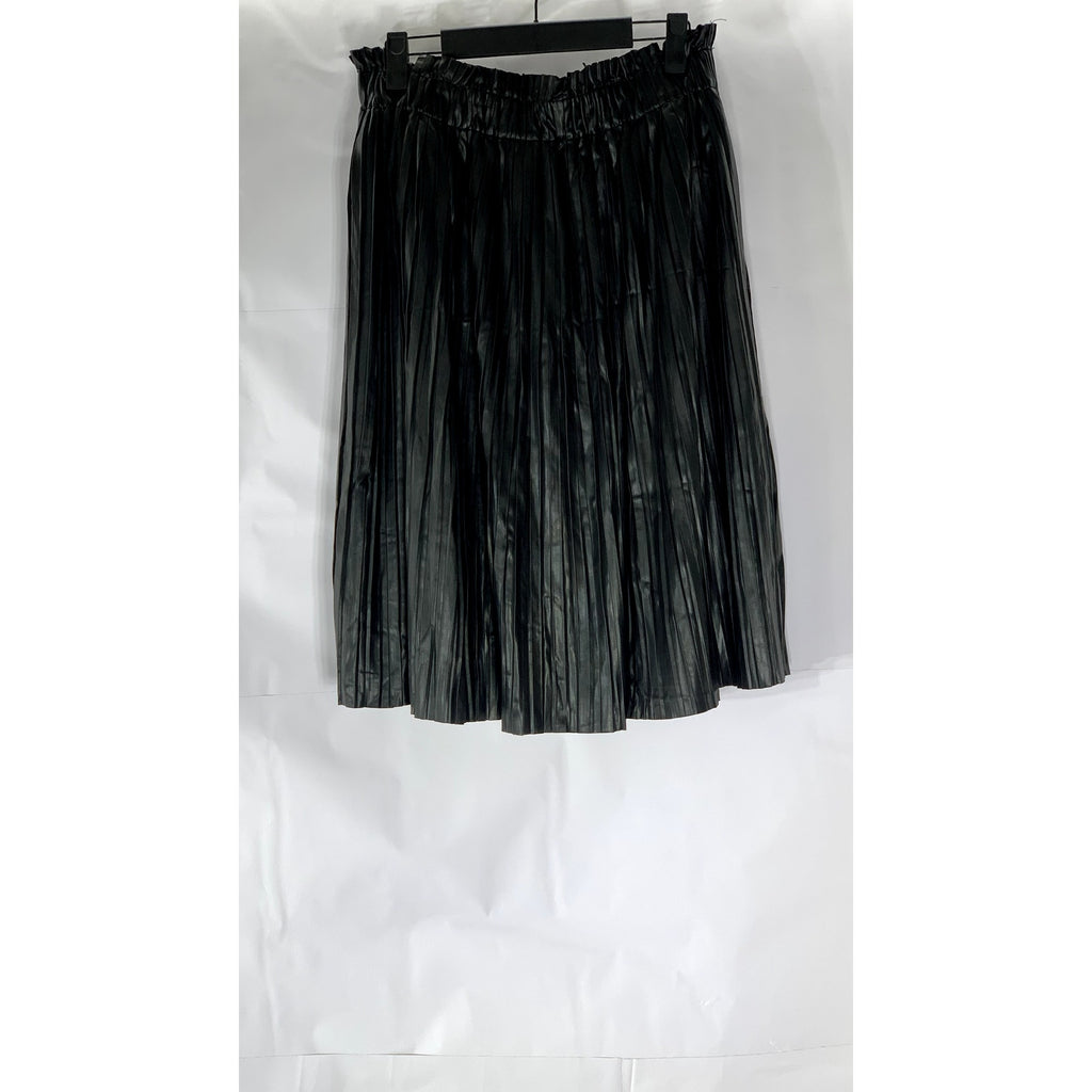 FRAZE Women's Black Pleated Faux-Leather Knee-Length A-Line Skirt SZ 20