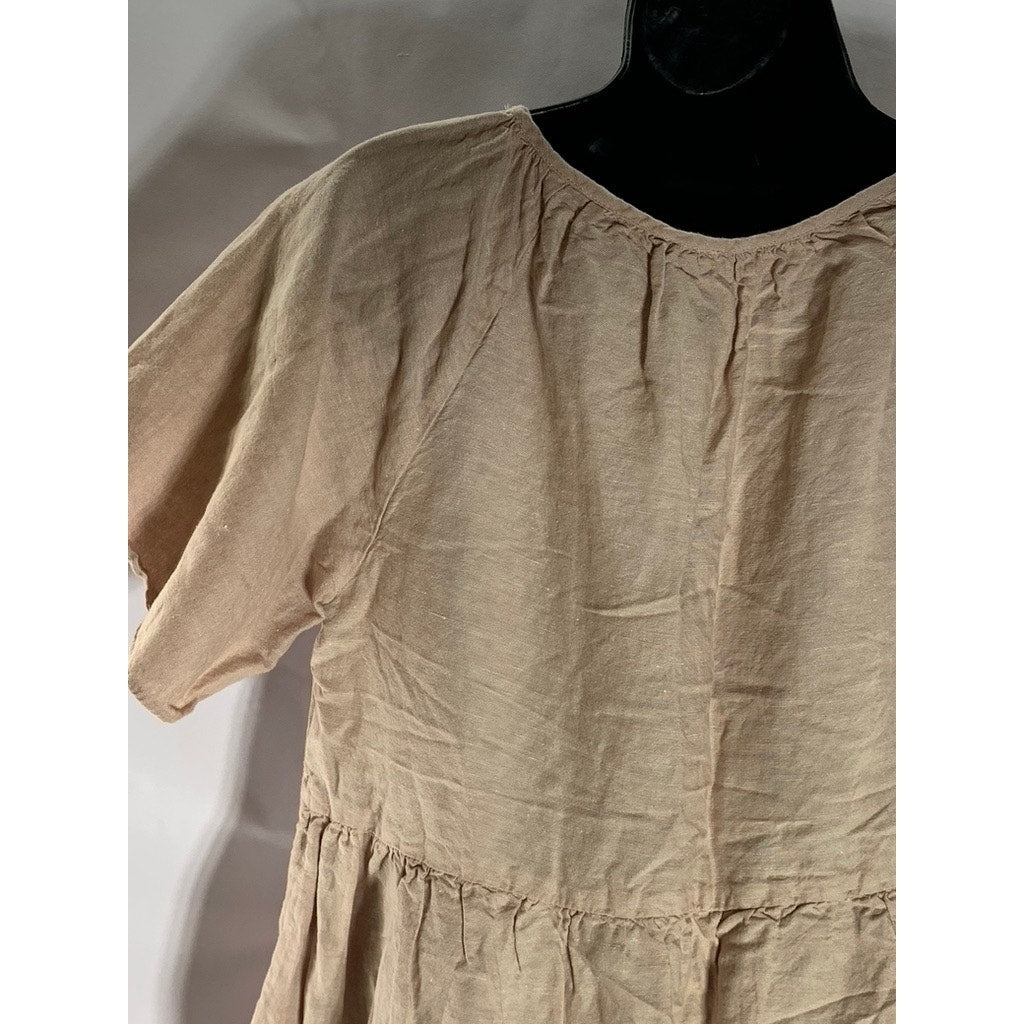 MADEWELL Women's Dusty Blush Linen-Blend V-Neck Tiered Lorelei Mini Dress SZ S