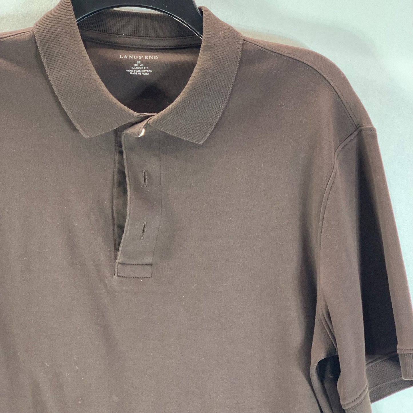 LANDS' END Men's Brown Tailored-Fit Short Sleeve Interlock Polo Shirt SZ M