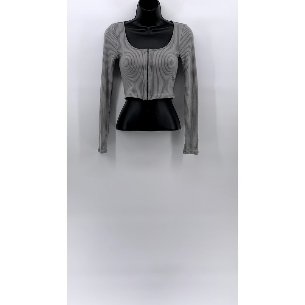 DIVIDED By H&M Women's Gray Ribbed Crewneck Long Sleeve Cropped Top SZ XS