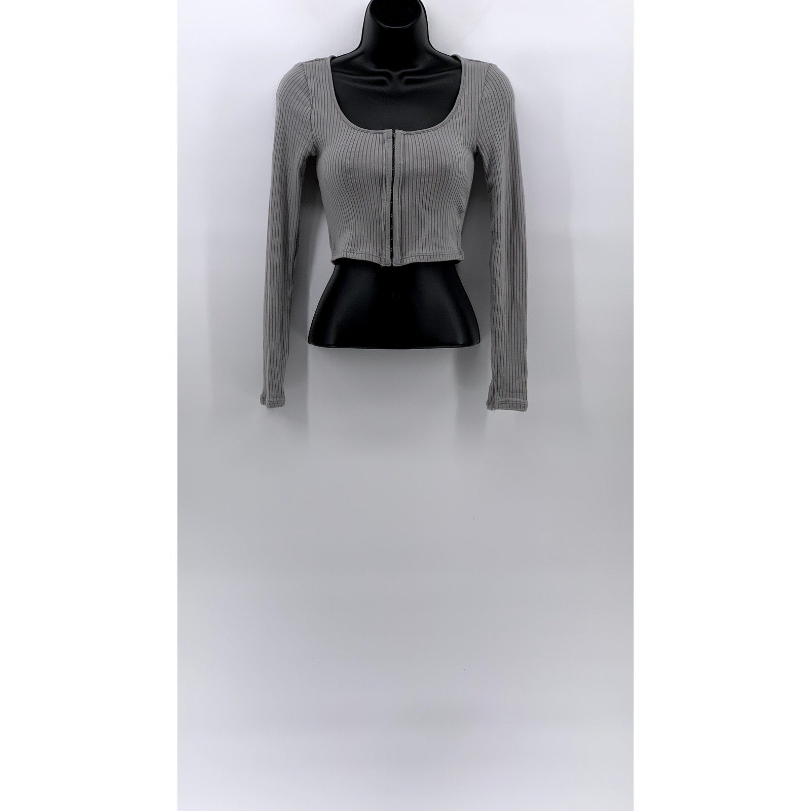 DIVIDED By H&M Women's Gray Ribbed Crewneck Long Sleeve Cropped Top SZ XS