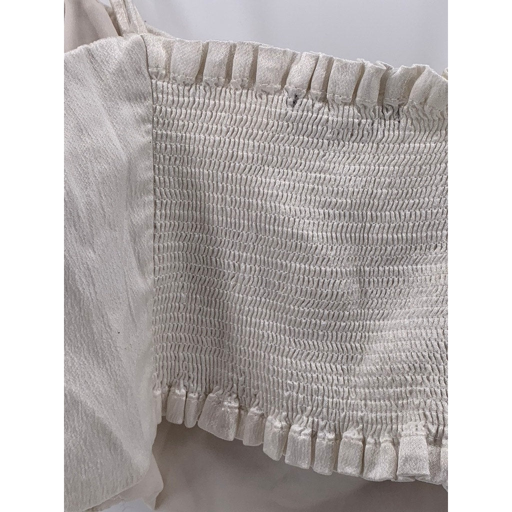 ZARA Women's White Tie-Sleeve Crop Top SZ S