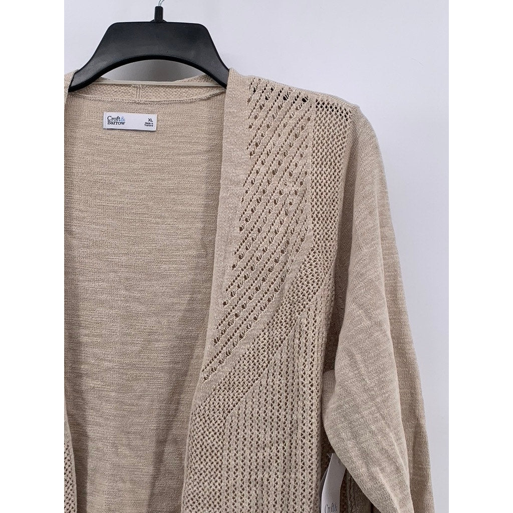 CROFT & BARROW Women's Beige Knit Open Front Cardigan SZ XL