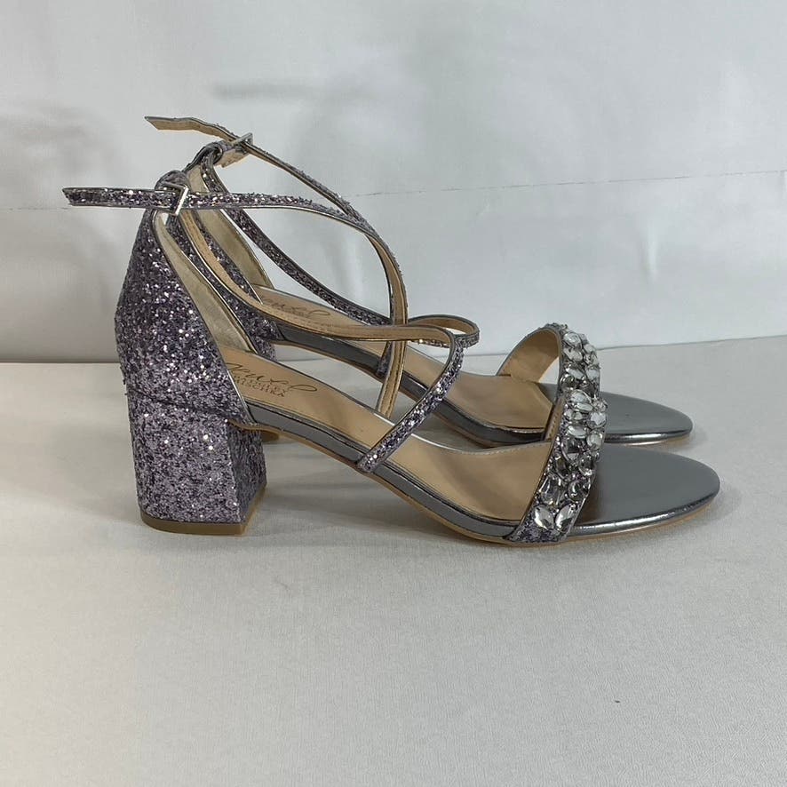 JEWEL BADGLEY MISCHKA Women's Smoke Glitter Claudia Block-Heel Sandals SZ 8