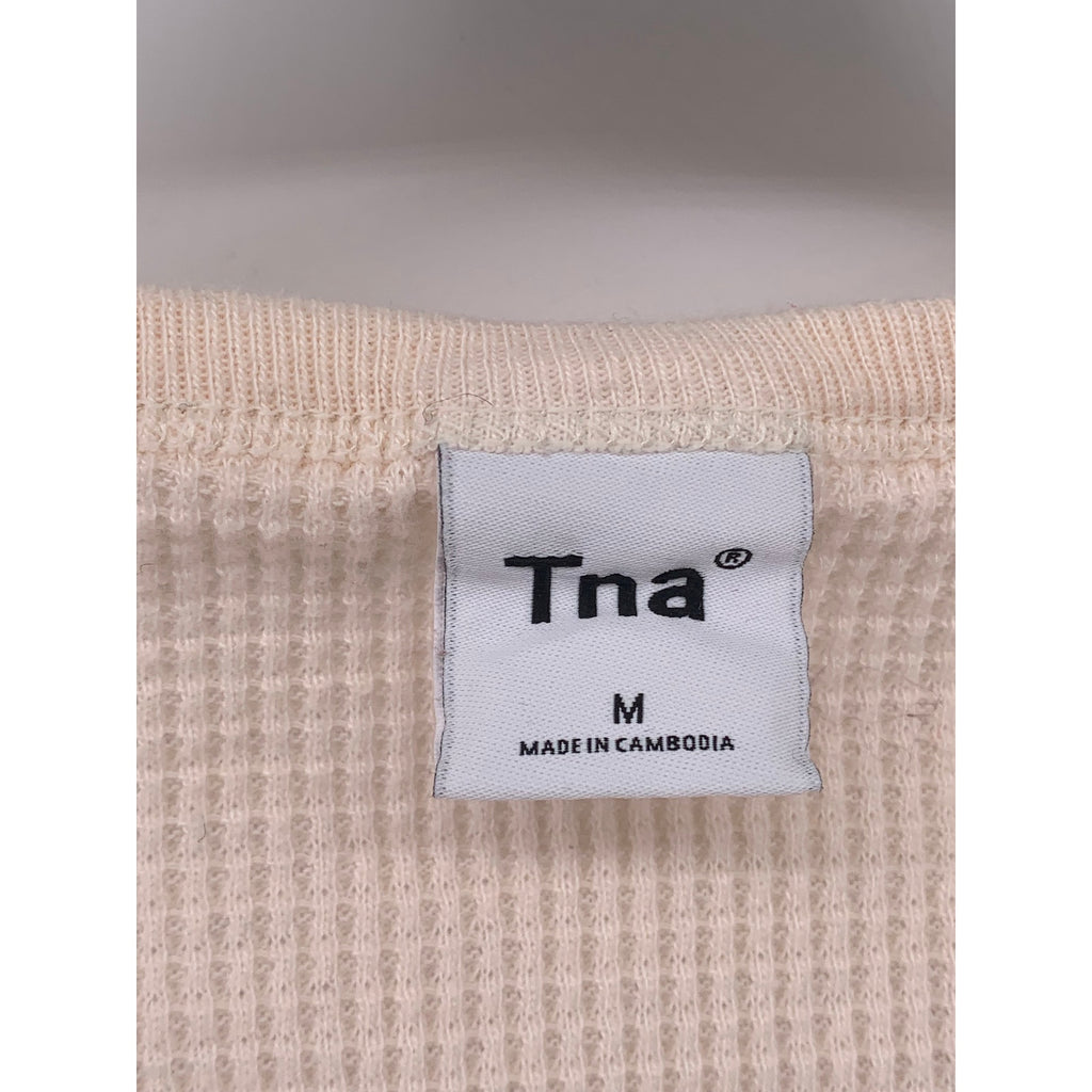 TNA Women's Rose Waffle-Knit Button-Up Long Sleeve V-Neck Crop Top SZ M