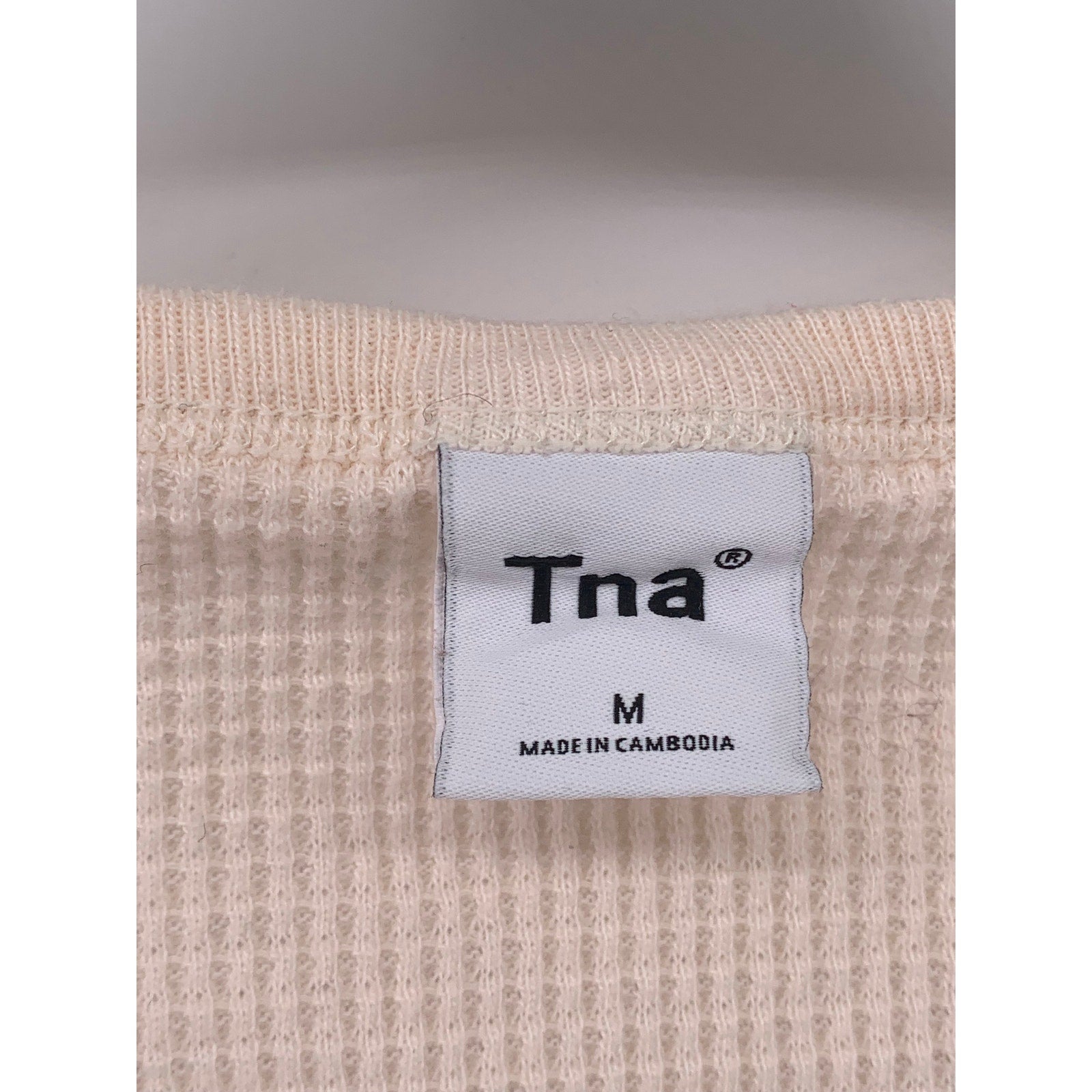 TNA Women's Rose Waffle-Knit Button-Up Long Sleeve V-Neck Crop Top SZ M