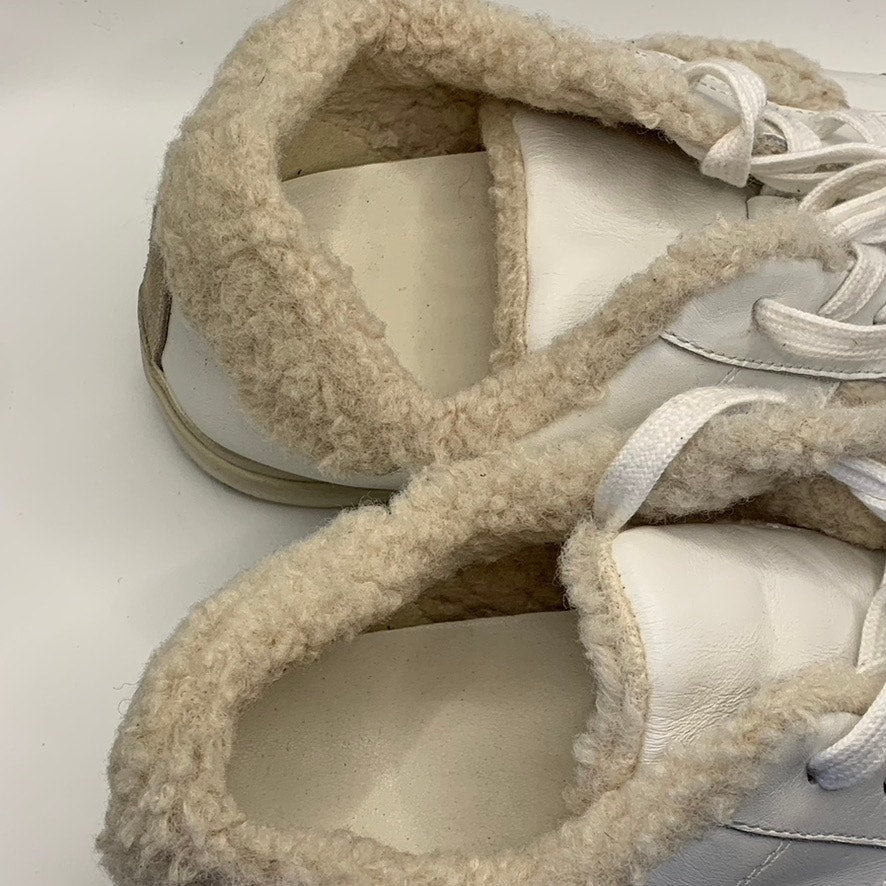 MARC FISHER LTD Women's White/Tan Mello Faux Sherpa Trim Lace-Up Sneakers SZ 8