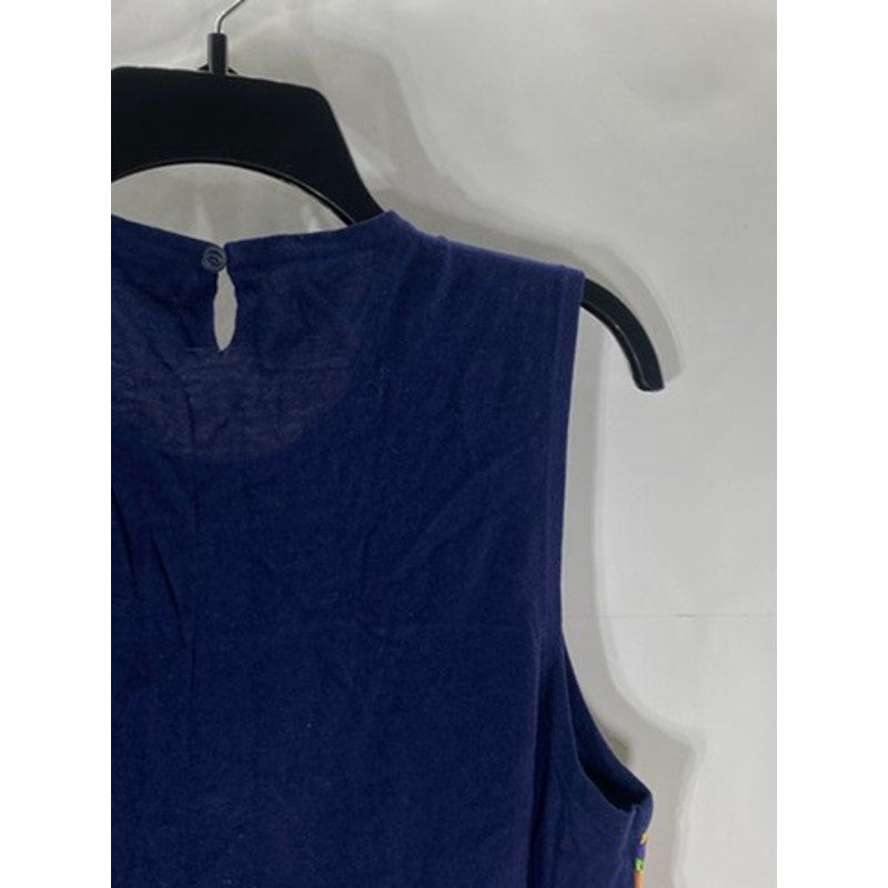 LAUREN RALPH LAUREN Women's Navy Silk Floral Crewneck Sleeveless Keyhole Top SZL