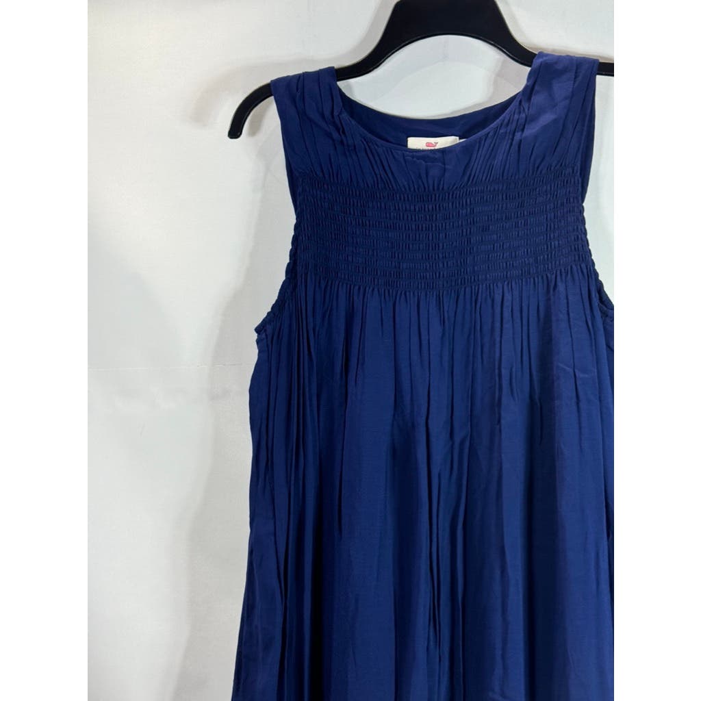 VINEYARD VINES Women's Navy Crewneck Smocked Chest Sleeveless Maxi Dress SZ S