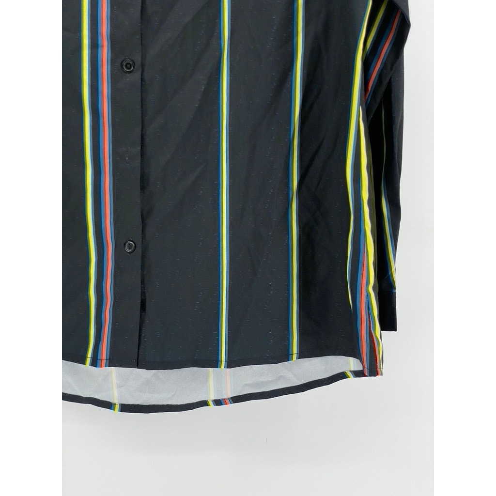 UNBRANDED Men's Black-Green Striped Button-Up Long Sleeve Shirt SZ XL