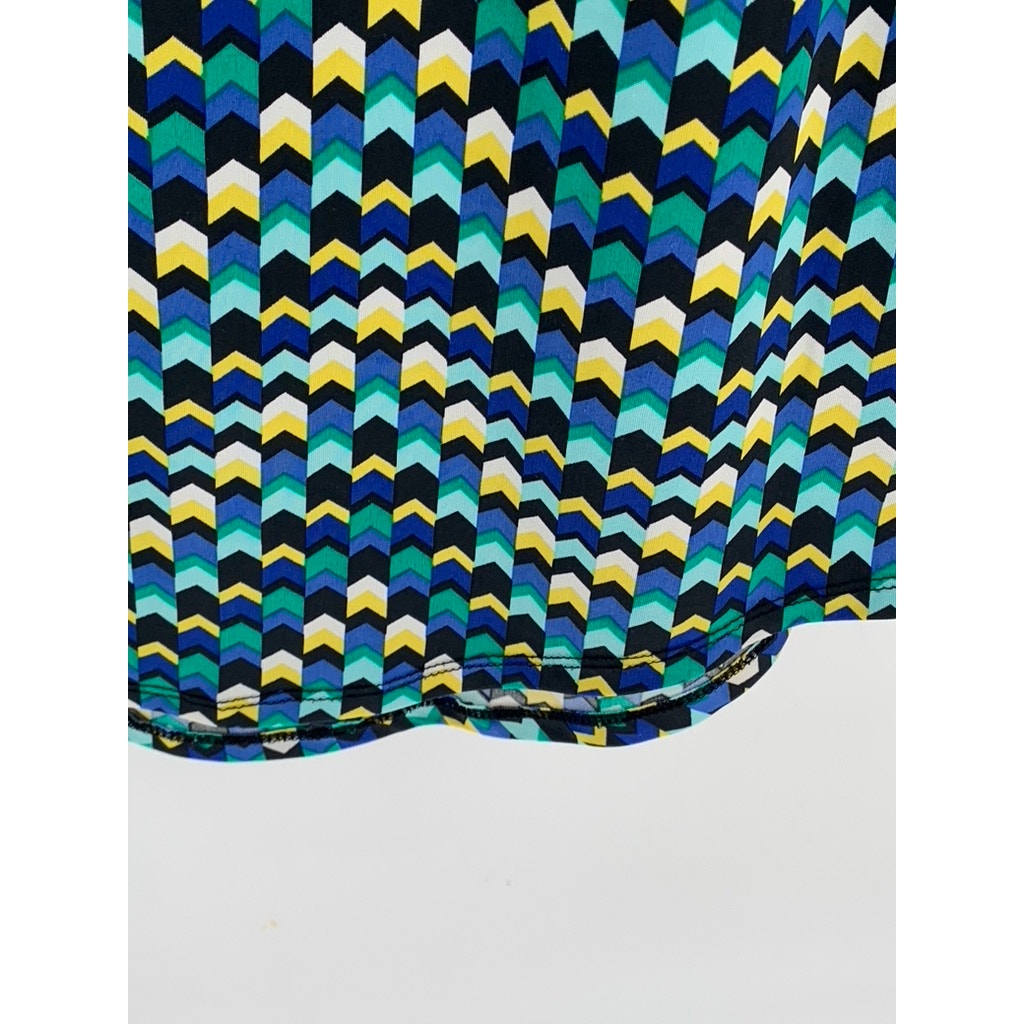 TACERA Women's Blue-Green-Yellow Printed Button-Front Long Sleeve Dress SZ M
