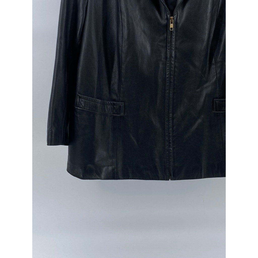 JUNE BASS Women's Black Leather Notch-Collar Zip-Up Jacket SZ M