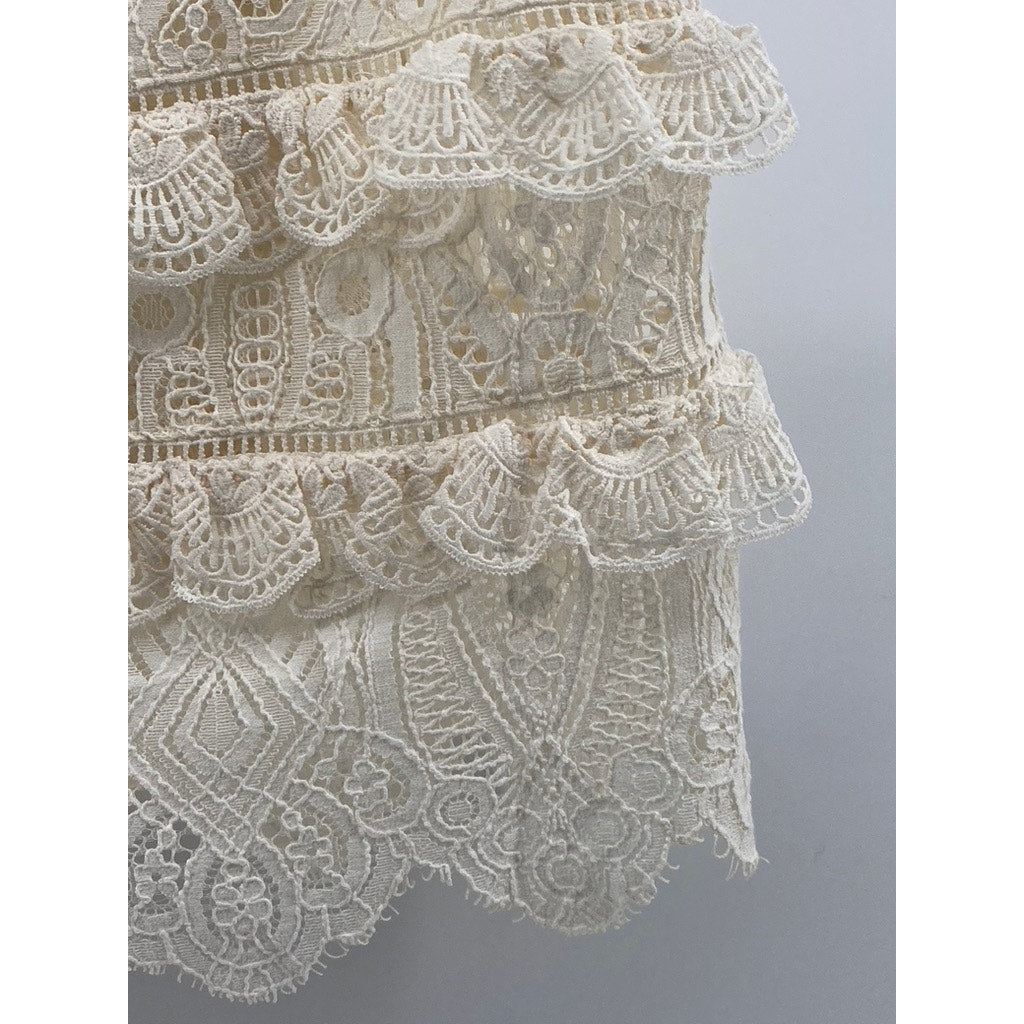 ZARA Women's Cream Knit Crewneck Ruffle Lace Sleeveless Top SZ S