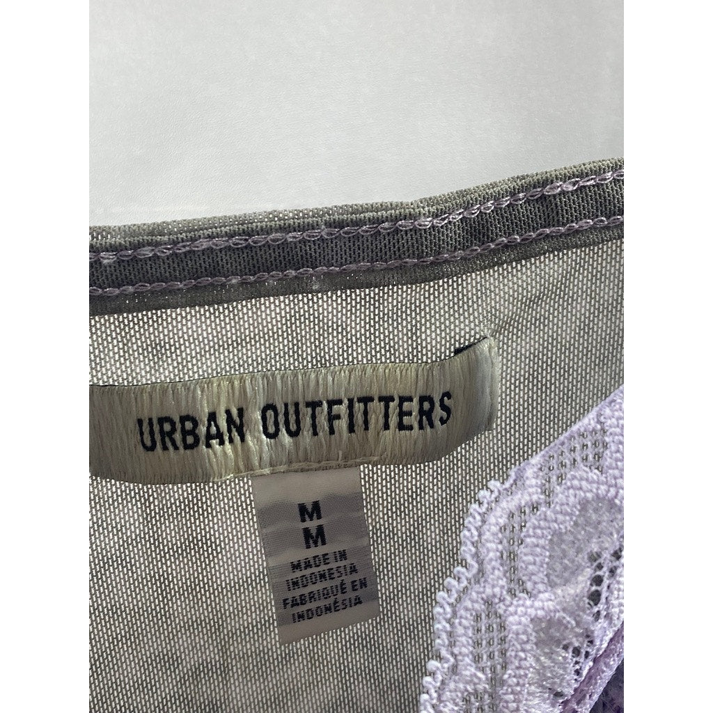 URBAN OUTFITTERS Women's Gray-Lilac Lace-Front V-Neck Spaghetti Strap Top SZ M
