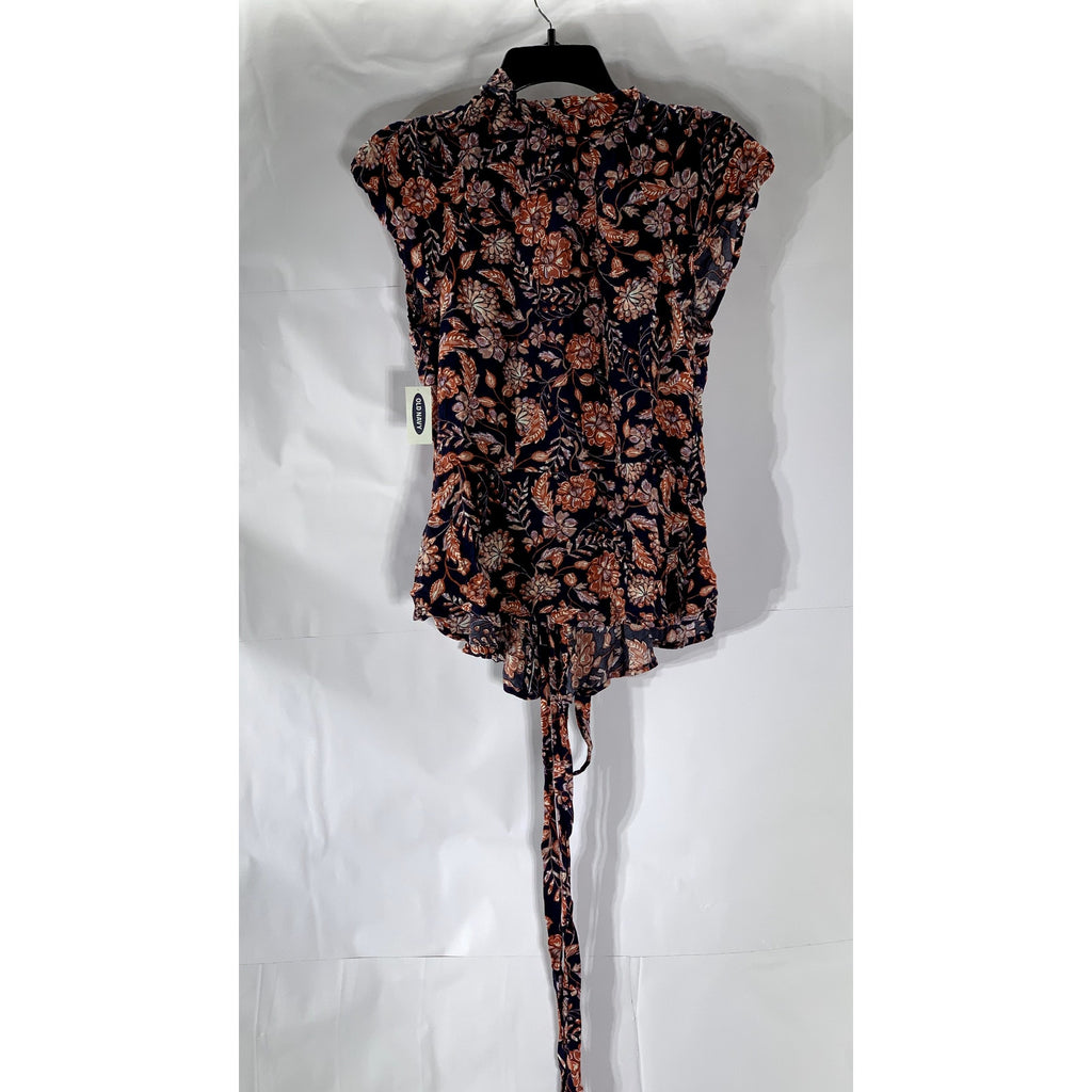 OLD NAVY Women's Navy Floral Ruffle Short Sleeve Wrap Top SZ S