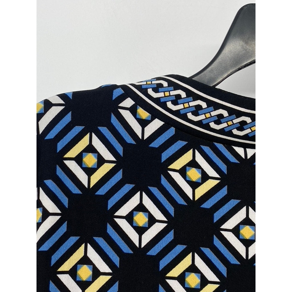 WHITE HOUSE BLACK MARKET Women's Black Geo Print 3/4 Sleeve Dress SZ M