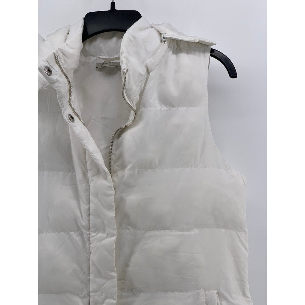 CHARLIE PAIGE Women's White Hooded Sleeveless Zip-Up Puffer Vest SZ M