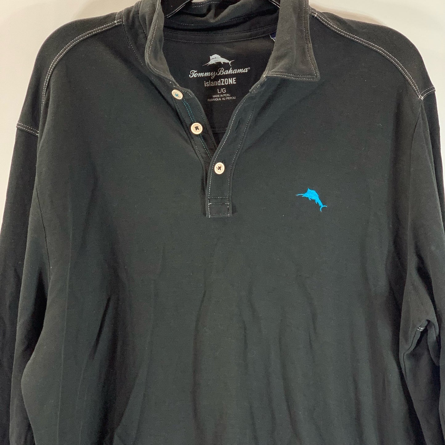 TOMMY BAHAMA Men's Black IslandZone Long Sleeve Polo Shirt SZ L