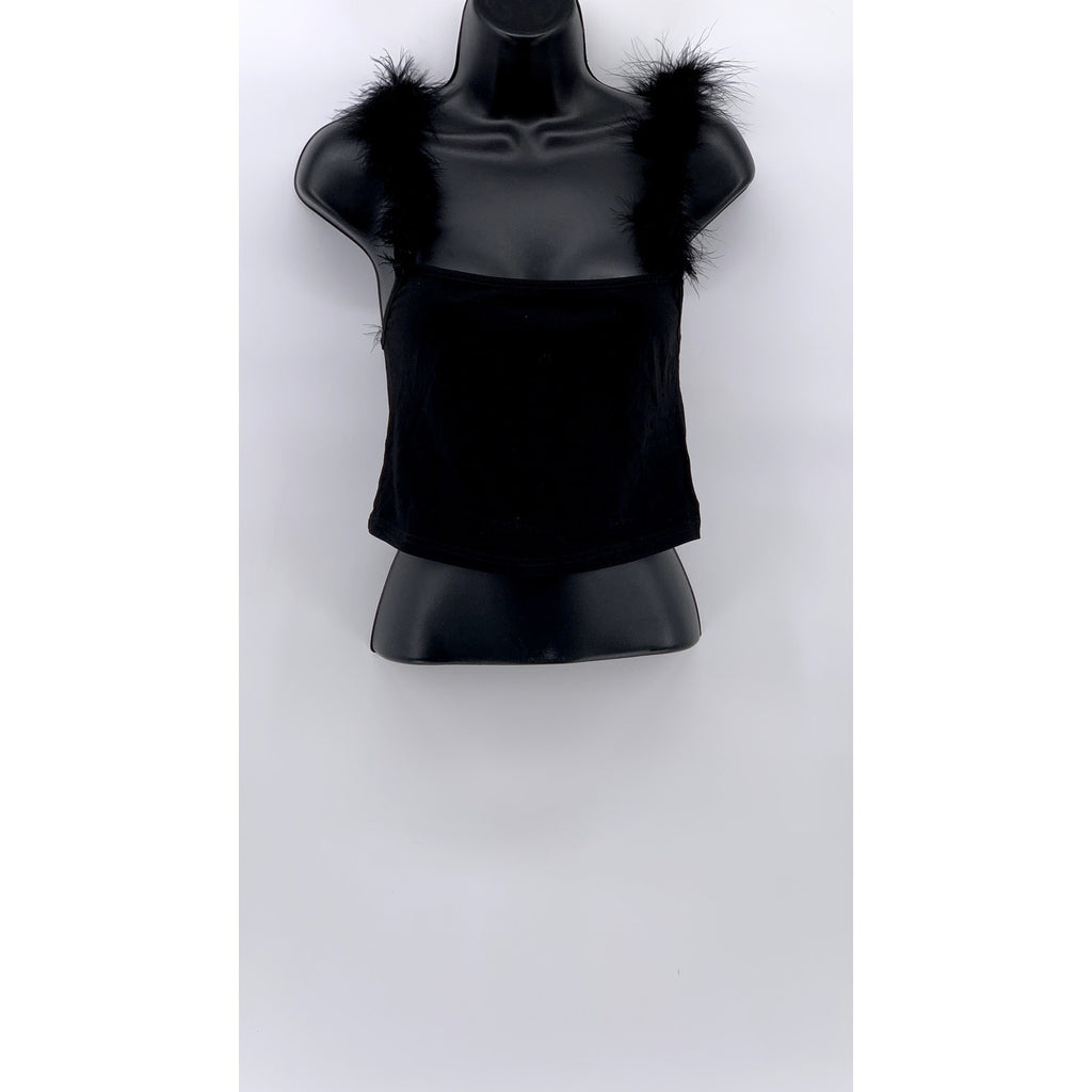 UNBRANDED Women's Black Faux-Fur Cropped Tank Top SZ S