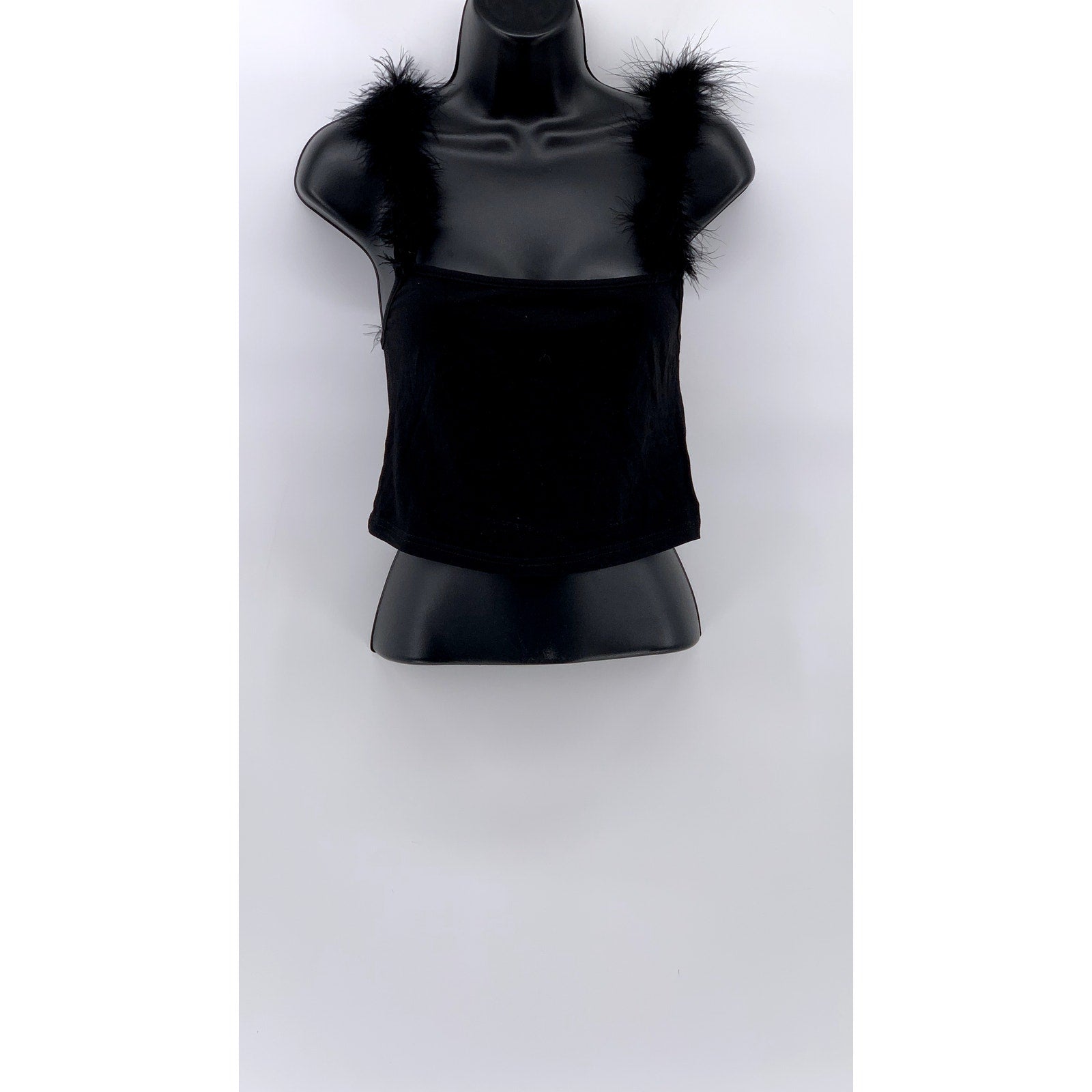 UNBRANDED Women's Black Faux-Fur Cropped Tank Top SZ S