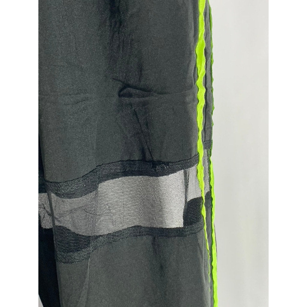 SHEIN Women's Black/Neon Green Double Striped Mesh Knee Pull-On Joggers SZ XS