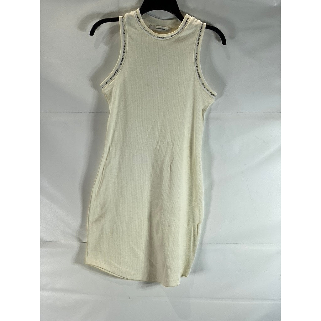 DAILY PAPER Women's Beige Ribbed Erib Crewneck Sleeveless Mini Dress SZ M