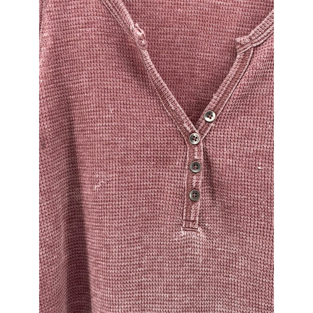 AMERICAN EAGLE Women's Mauve Distressed Waffle-Knit Henley Tank Top SZ XS