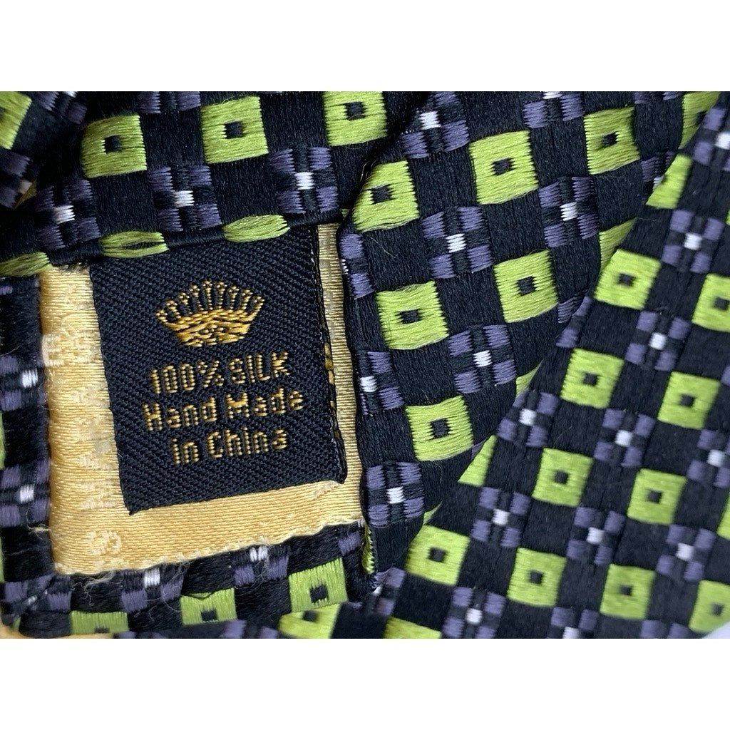 COUNTESS MARA Men's Vintage Green Printed Hand Made Silk Tie SZ OS