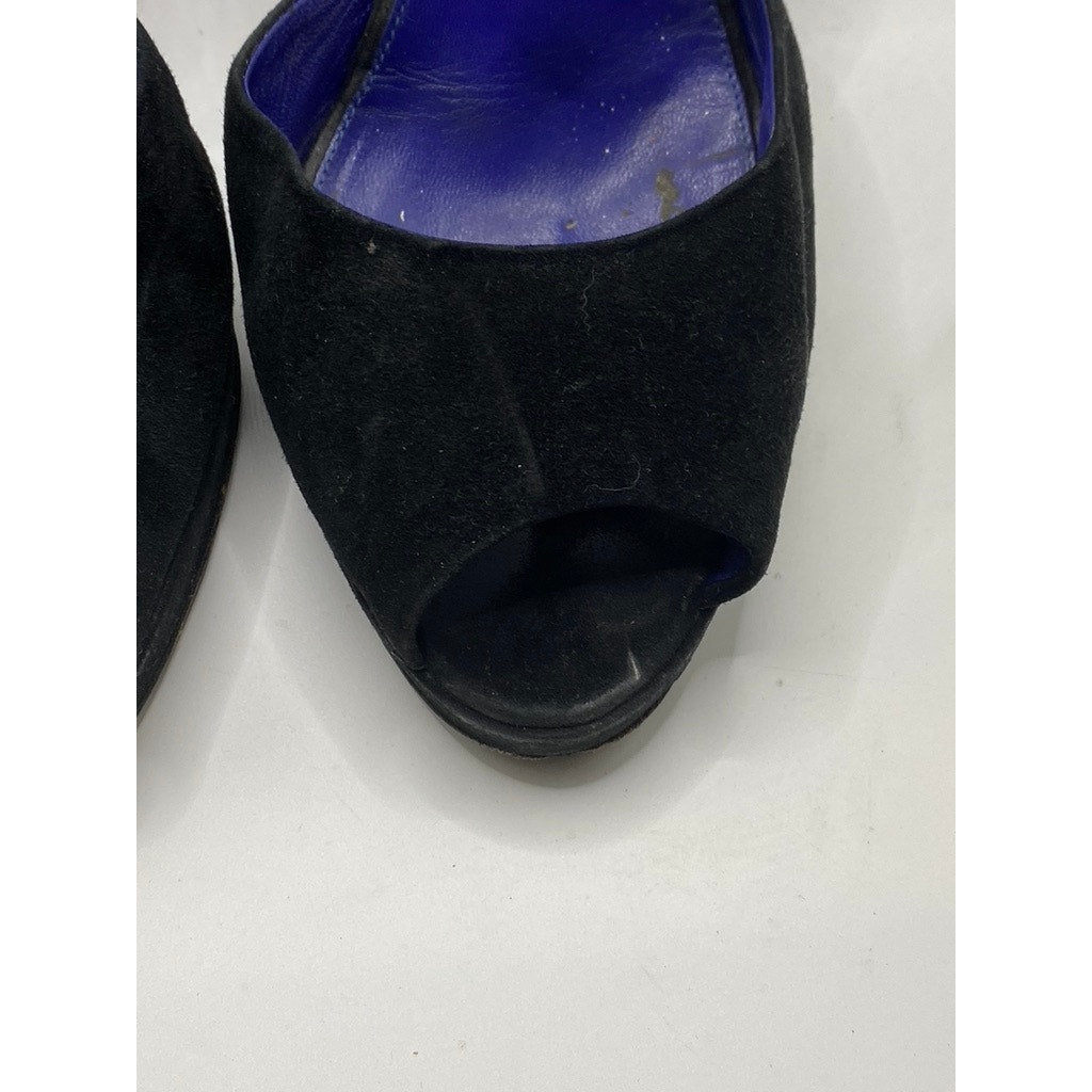 SERGIO ROSSI Women’s Blue-Black Suede-Leather Peep-Toe Stiletto Pumps SZ 39(US9)