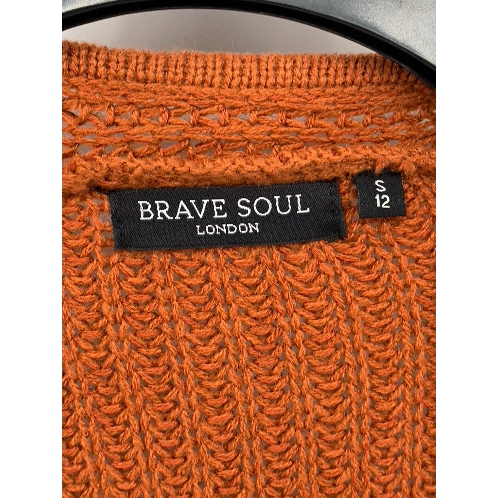 BRAVE SOUL LONDON Women's Rust Orange Knit Open-Front Long Sleeve Cardigan SZ S