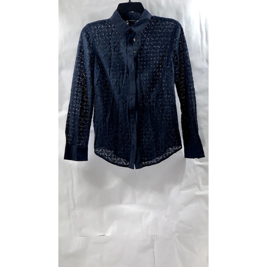 CLUB MONACO Women's Navy Floral Lace Button-Up Long Sleeve Top SZ XS