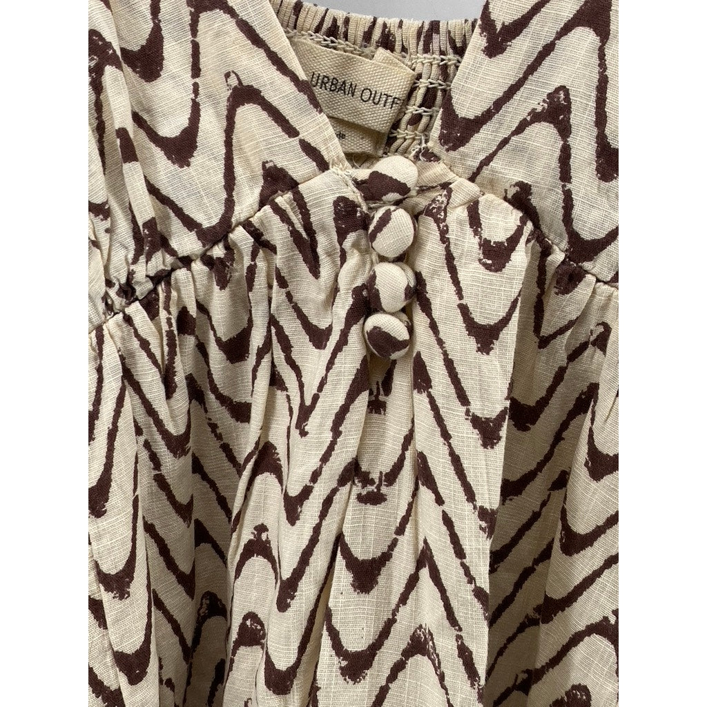 URBAN OUTFITTERS Women's Tan Multi Claudette Zig-Zag Smock Tank Mini Dress SZ S