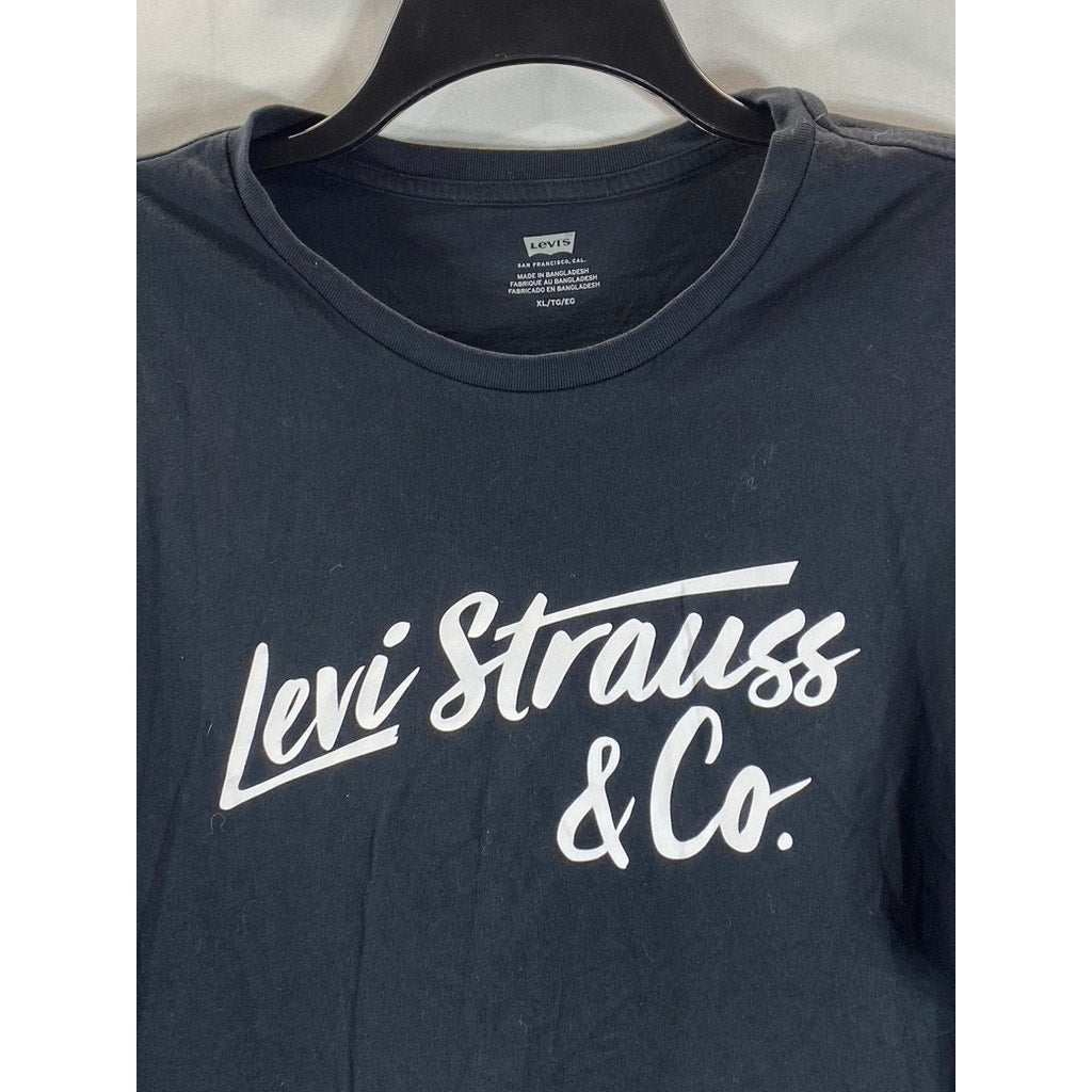 LEVI'S Men's Black Logo Graphic Crewneck Standard-Fit Short Sleeve T-Shirt SZ XL